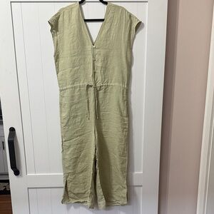 100% Linen Cloth & Stone Light Green Jumpsuit